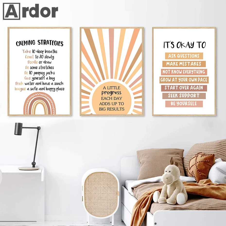 Alphabet Number Rainbow Posters Spanish Education Color Shape Wall Art Canvas Painting Prints Classroom Pictures Kids Room Decor