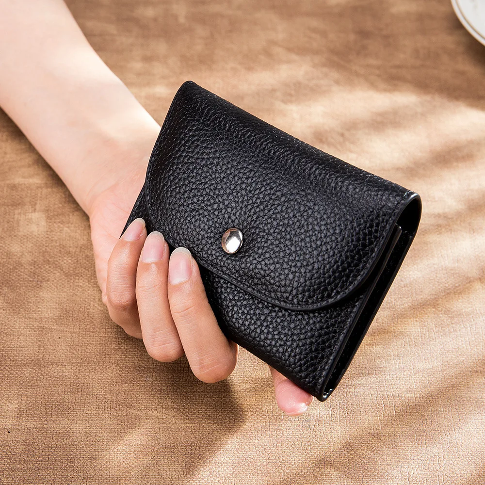 

Genuine Leather Wallet Women Casual Simple Female Short Small Wallets Coin Purse Card Holder Men Money Bag with Zipper Pocket