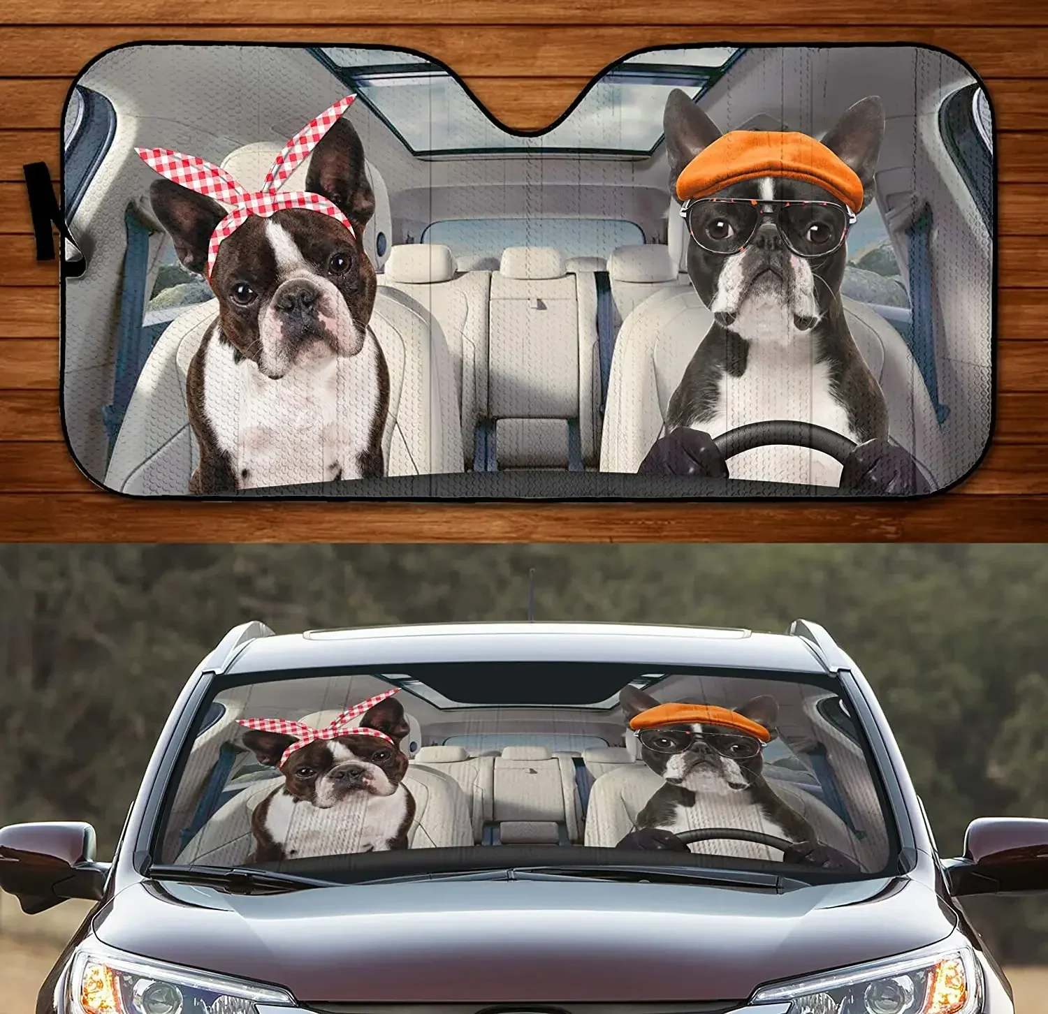 

Funny German Shepherd Driving Headband and Eyeglasses Dog Couple Car Sunshade, German Shepherd Car Window Sun Cover, Car Windshi