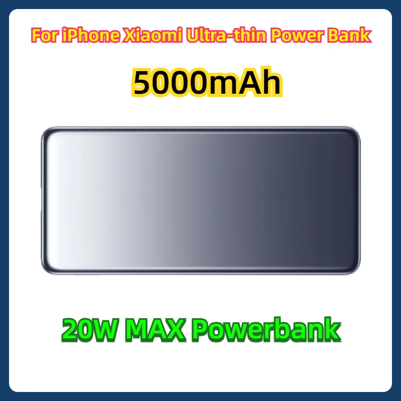 For iPhone Xiaomi Ultra-thin Power Bank 5000mAh 20W MAX Powerbank 5000 Portable Battery