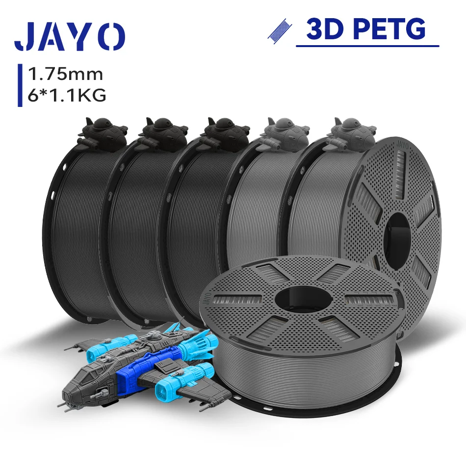 JAYO 6 Rollen 3D PETG/PETG Klares Druckerfilament 1,75MM Ungiftig & Blasenfrei Sauber Gewickelt 3D 99% FDM DIY Geschenk PETG-Material für 3D-Drucker & Stift