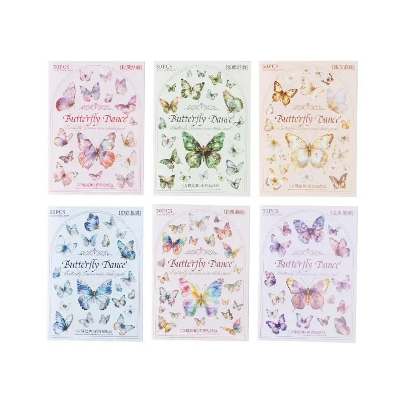 50Pcs Stickers Package Wandie Dance Butterfly scenery materials Stationery School Supplies Collage Scrapbook cut 135*87mm