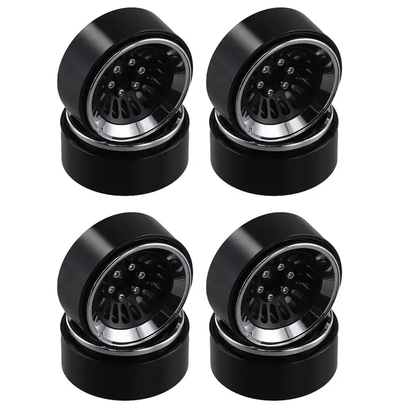 ABXE-8PCS 1.3 Inch Beadlock Wheel Hub Rims For RC Crawler Car Axial 1/24 1/18 TRX4M SCX24 Upgrade Parts,Silver & Black