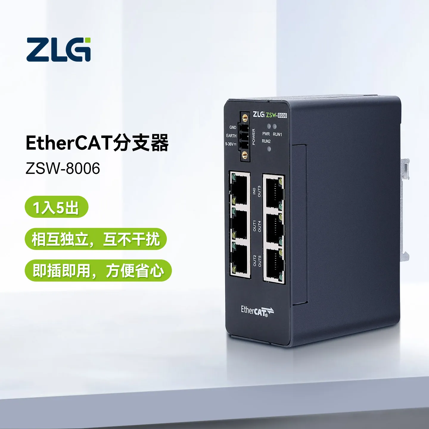 ZSW-80 Series EtherCAT Splitter Supports 4/6/8 Ports with One Input and Multiple Outputs