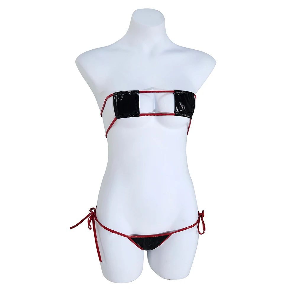 

Женское Лакированное кожаное квадратное бикини, нижнее белье на шнуровке, с лямкой через шею, сексуальное нижнее белье, открытый комбинезон для секса, Любовное облегающее белье