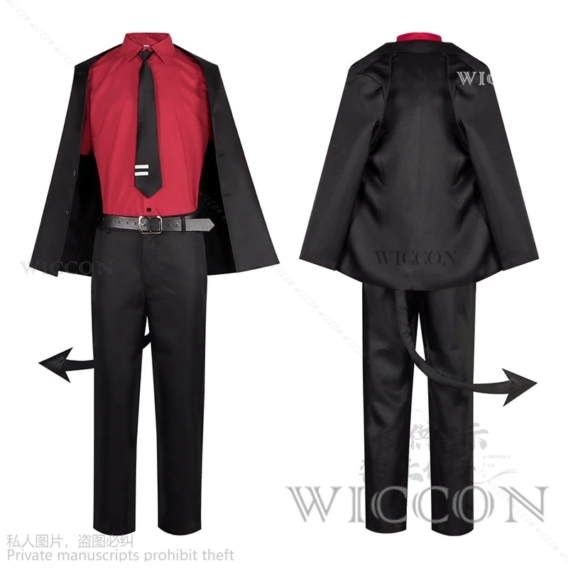 Disfraz de Cosplay del juego Helltaker The Awesome Demon Justice para adultos, camisa, pantalones, chaqueta, cola, pelucas de Carnaval de Halloween para hombres y mujeres