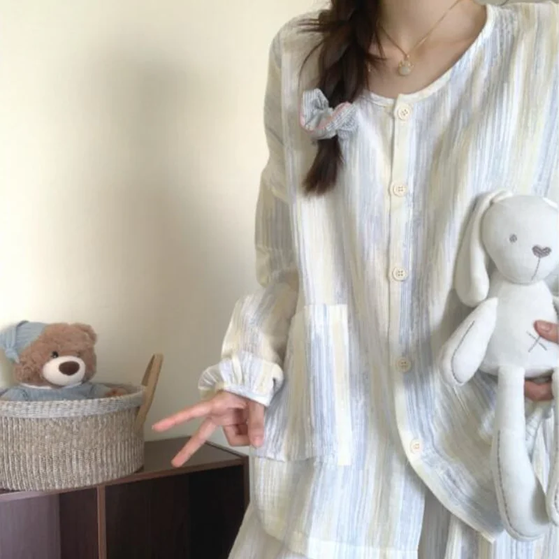 

Весенне-осенние полосатые пижамы с принтом тай-дай, женский комплект брюк с длинными рукавами, элитная, простая и удобная домашняя одежда