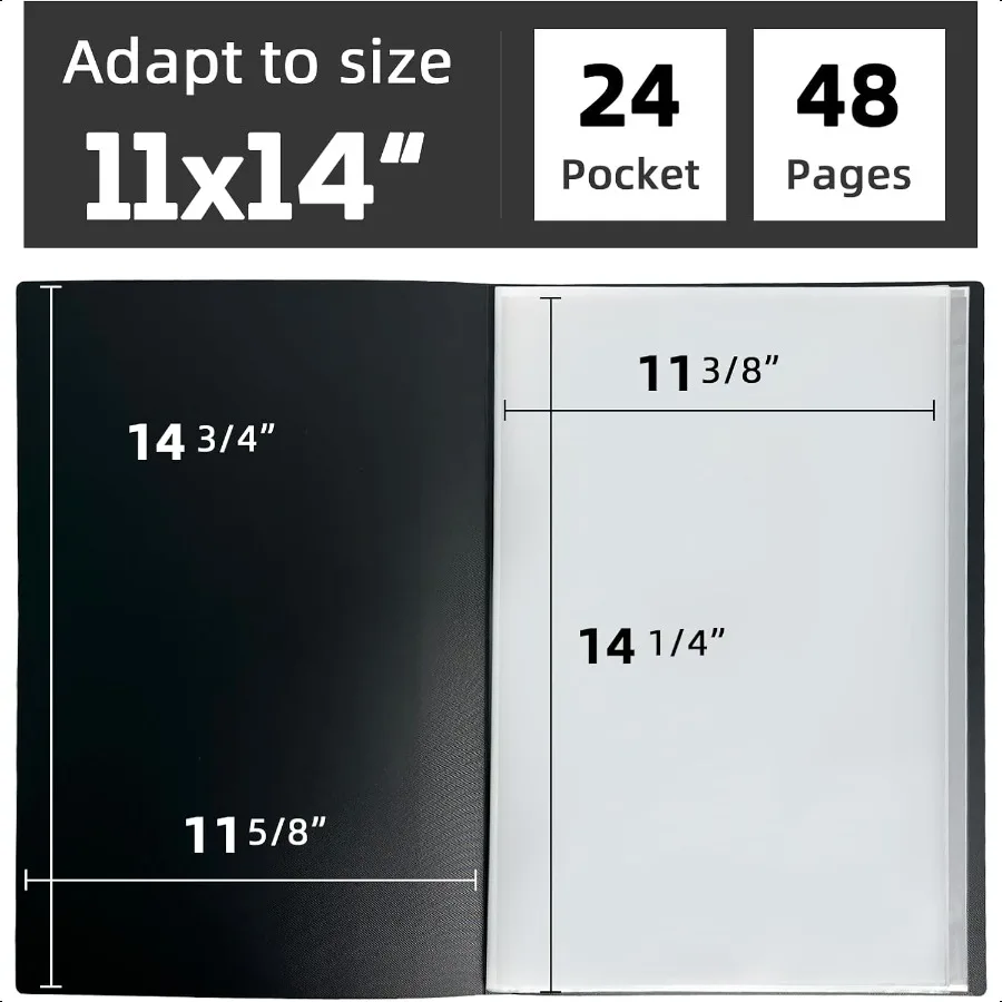 11x14 Art Portfolio Folder with Plastic Sleeves 24Pocket Portfolio Binder Displaying 48 Pages Presentation Book with Black Inne