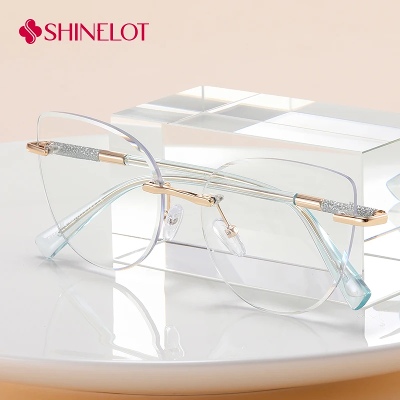 

82141 Frameless Cat Eye Modern Lady Eyeglasses Frame Female Medical Grade Glasses Youth Style College Girls Birthday Eyewear