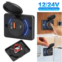 12-24V Car Charger Socket with LED Light PD QC3.0 Car USB Charging Ports Quick Charge Flat Surface Panel Mount Socket Dual Ports