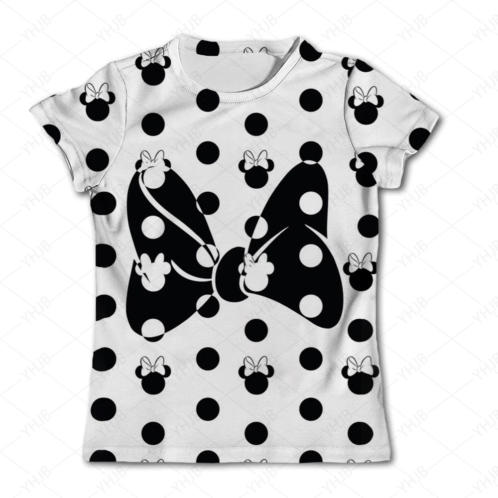 Girl Leopard Printed T-shirt Minnie Mouse T-shirts Kawaii Disney T Shirt Cartoon Casual Clothes Tees Kids Girls Short Sleeve