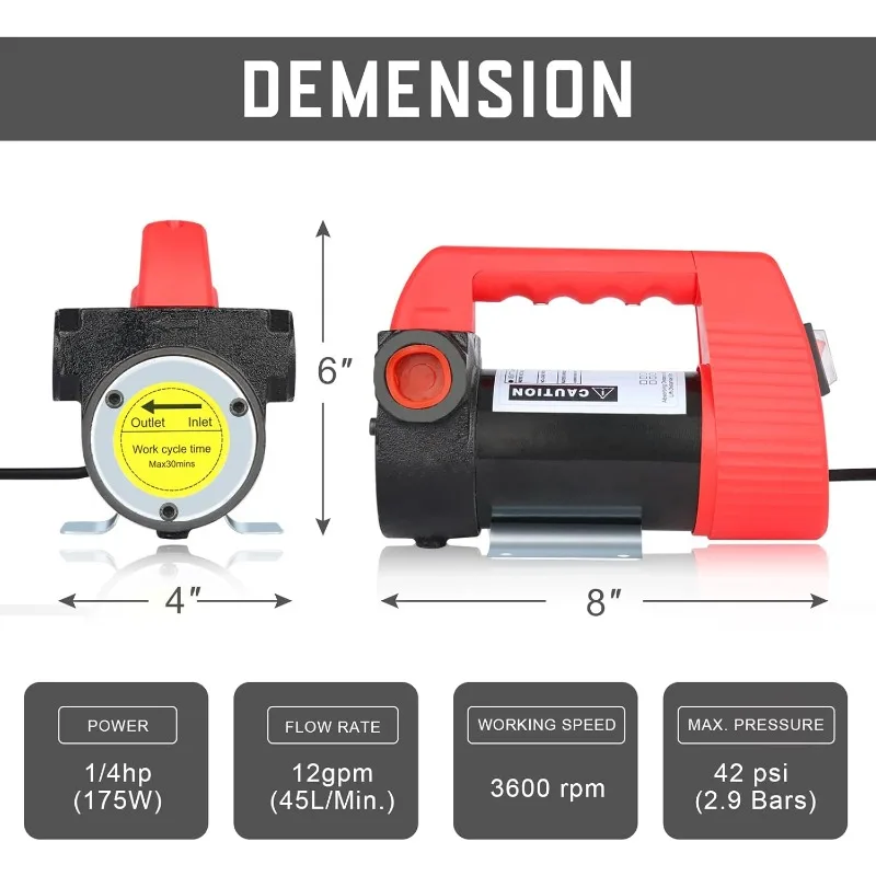 12 Volt Fuel Transfer Pump, Diesel Transfer Pump with Auto Shut off Nozzle & Hoses for Diesel, Kerosene, Machine