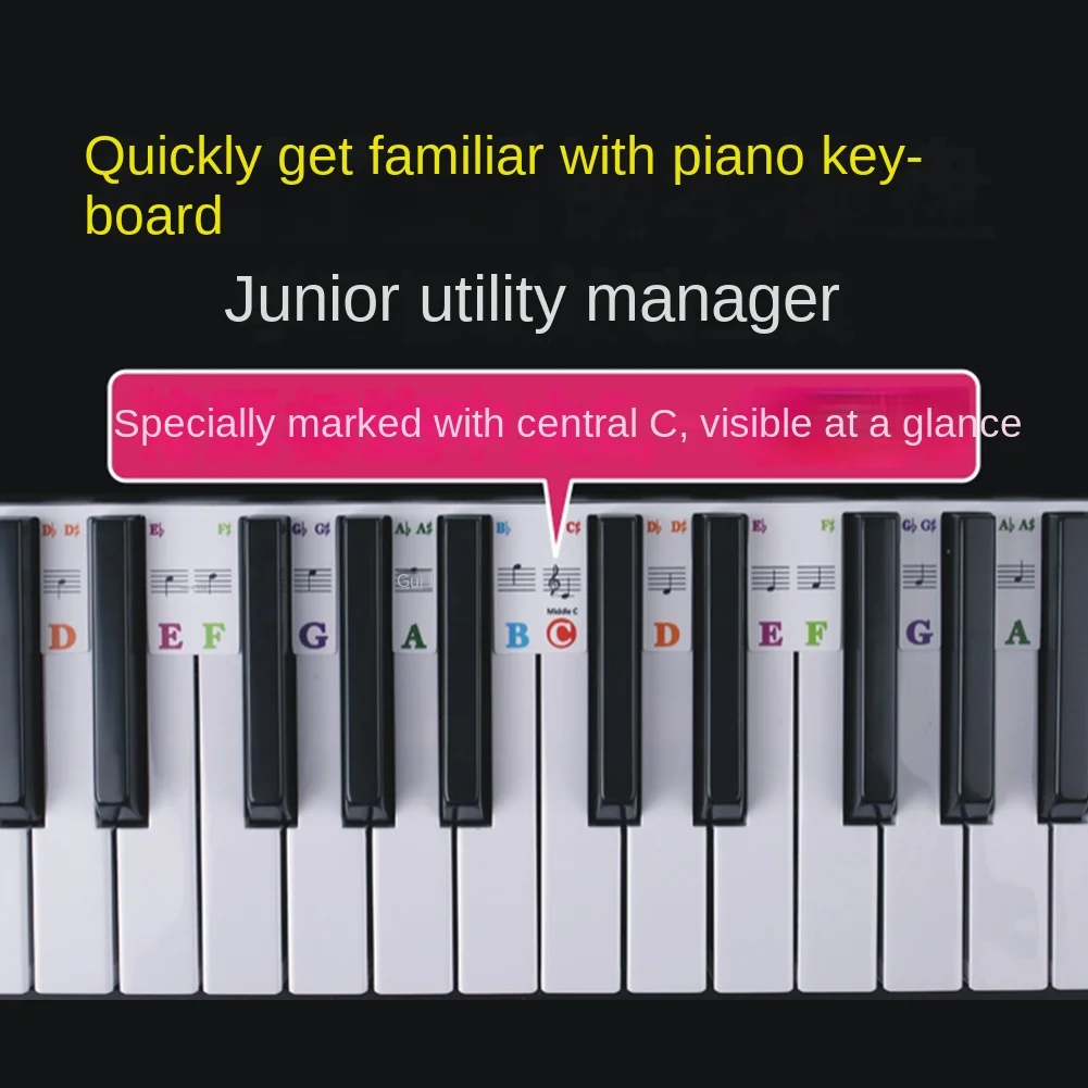 Piano Keyboard Stickers Grand/Electric Piano 61 Keys Stave Notation Note Strip Label Symbol for Beginners Students