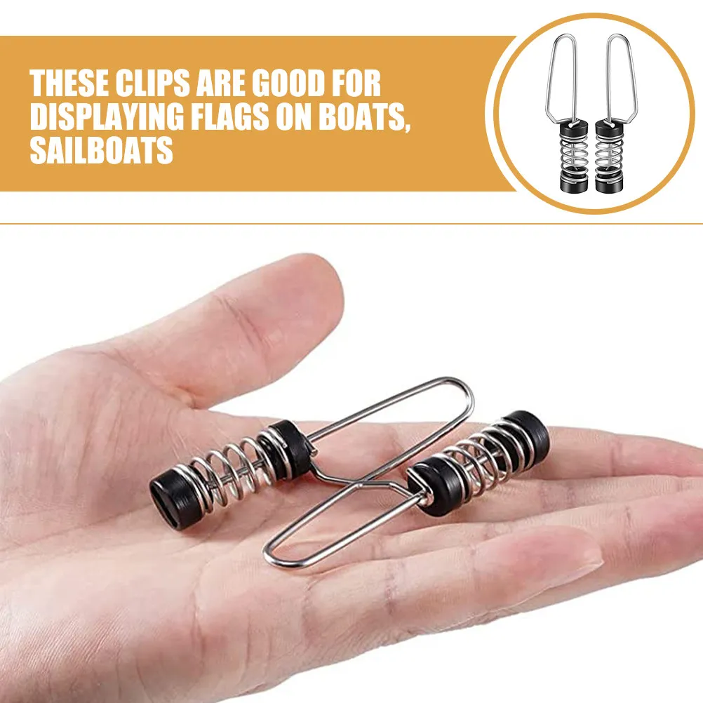 2Pcs Stainless Steel Boat Flag Pole Clips Corrosion Resistant Marine Small Boat Flag Mount Clip Accessories Nautical Flags Parts