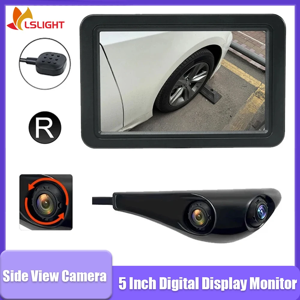5 Inch Digital Display Monitor Side View Mirror Camera Car Internal Dual Lens  DVR Blind Spot Camera With Button Switch CH1 CH2