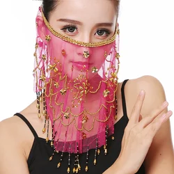 Women Belly Dance Tribal Face Veil Bollywood Face Veil Beaded Masquerade Mask India Dance Accessories Face Veil Arabic Princess