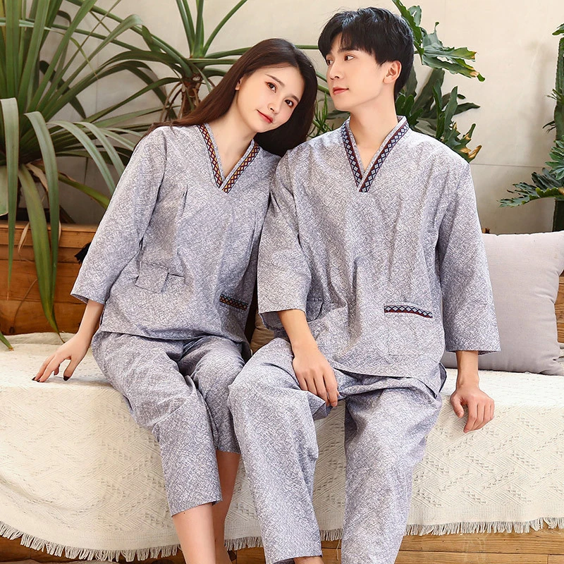 Korean Style Han Steamed Women Sauna Suit Man's Couple Pajamas Sets big size XL-4XL Gray Pyjamas Japanese Soft Homewear