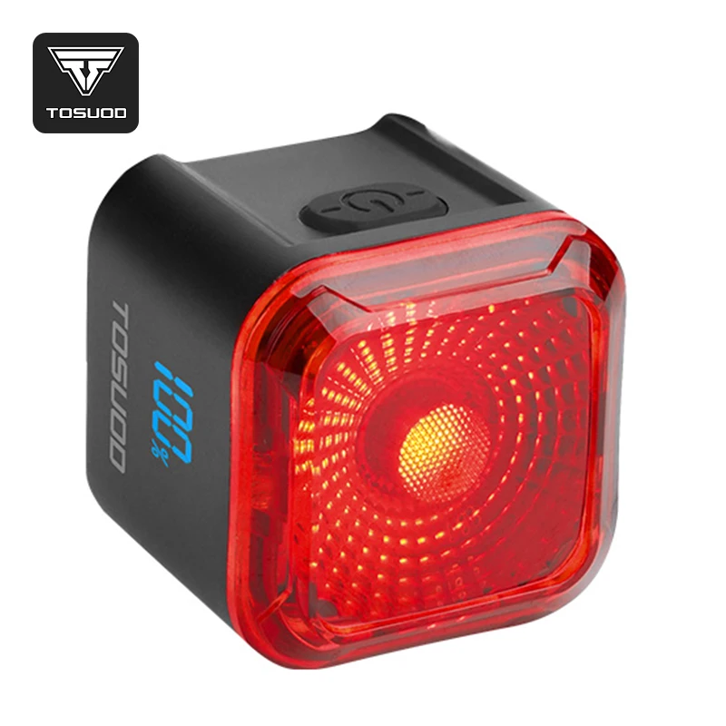 TOSUOD-luz trasera de bicicleta con detección de freno, pantalla Digital de potencia, arranque automático, parada, luz trasera de seguridad, larga resistencia, recargable por USB