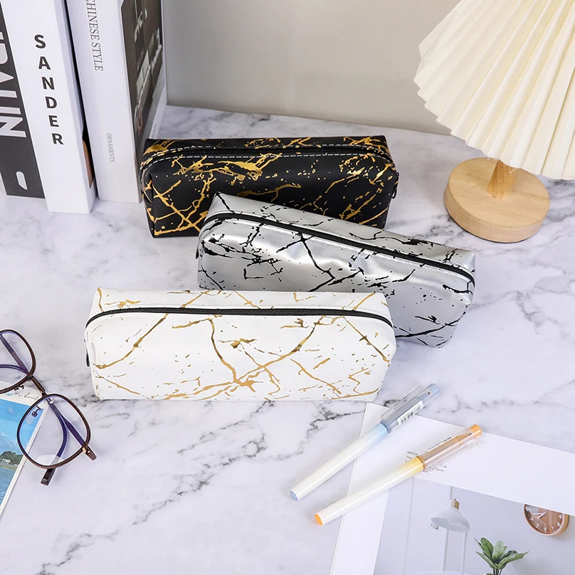 Marbling Pencil Case Estuche Lapices Pencilcase Stationery PU Leather Large Capacity Pen Case School Supplies Pencil Pouch