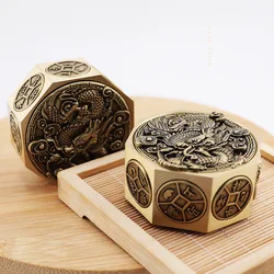 Dragon Pattern Copper Fidget Spinner 10 Sided Rotating Cube Adult Fidget Toys EDC Metal Hand Spinner Brass Handicraft Gifts