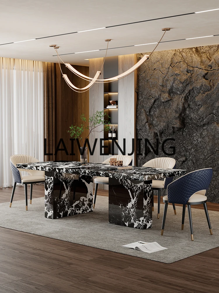 

Natural Bulgari marble dining table light luxury high-end rectangular household light luxury table