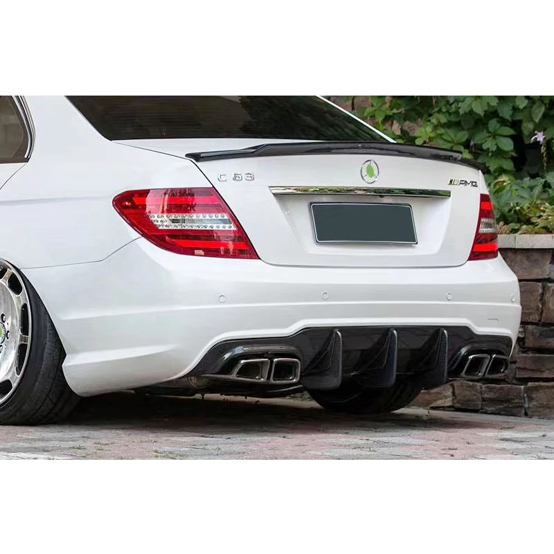 For Mercedes-Benz C-Class W204 C63 AMG 4-Door 2007-2011 2014 Facelift Styling Carbon Fiber Car Rear Bumper Lip Diffuser