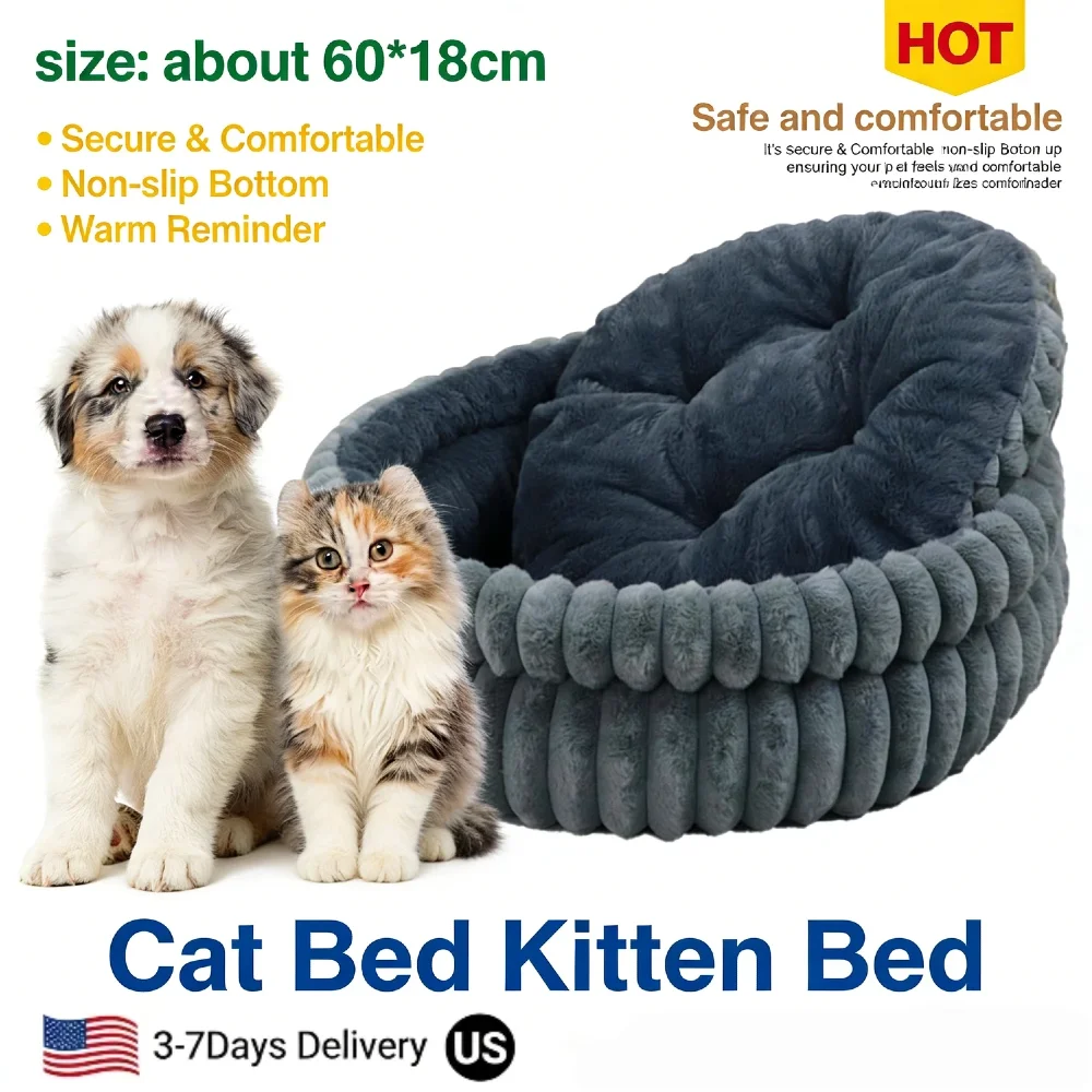 

60CM Washable Round Dog Cat Bed Soft Plush Fur Anti-Slip Bottom 15KG Load Shed-Resistant Raised Edge Pet Bed for Indoor