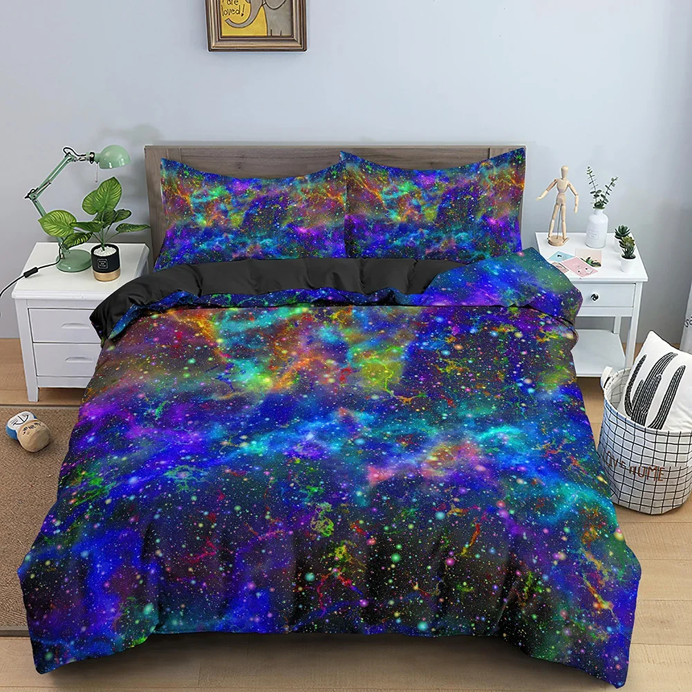 Galaxy Space Bedding Set 3D Universe Duvet Cover Psychedelic Quilt Cover with Zipper Queen Double Full Polyester Comforter Cover