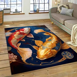 Koi Carp Naturalize Yin Yang Fish Cartoon Carpet Rug for Home Living Room Bedroom Sofa Doormat Decor,Kids Area Rug Non-slip Mat