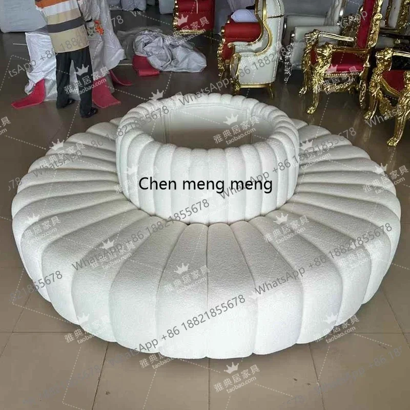 E153 Round hotel lobby wedding banquet hall white sofa sitting area creative solid wood sofa