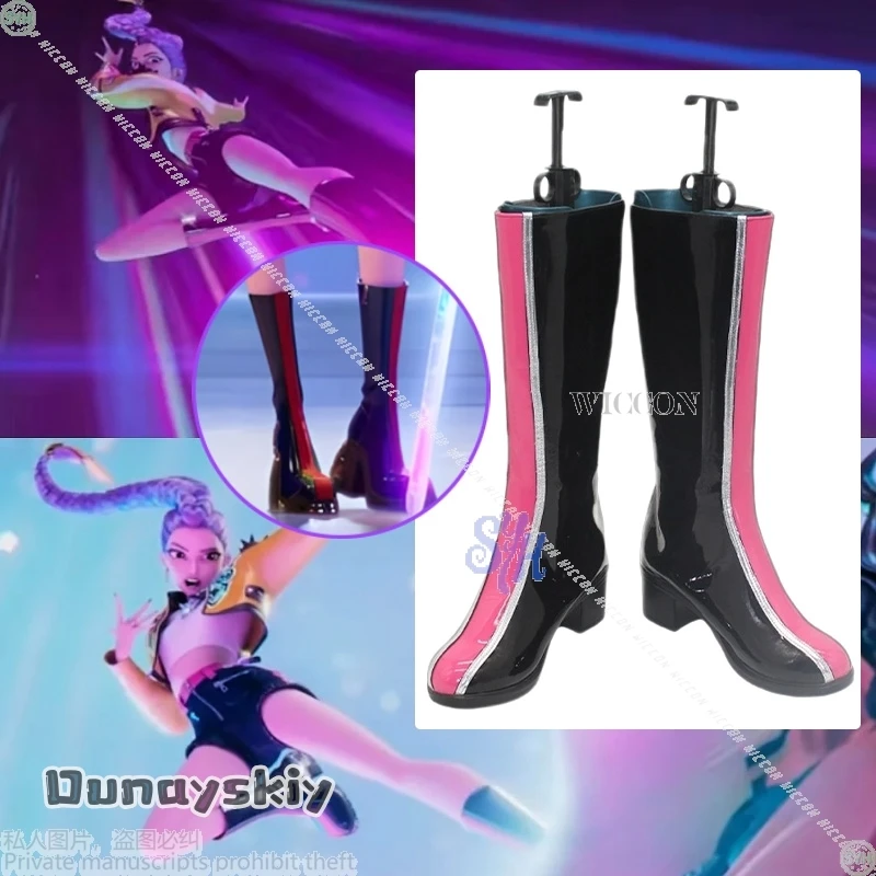 

Rumi Huntrix Kpop Demon Cosplay Anime Costume Shoes Sexy Queen Boots Y2K Punk Leather Chunky Heel High Tube Long Boots SUIT
