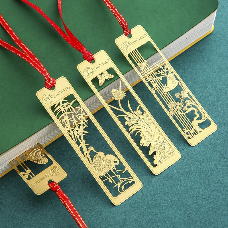 Metal Bookmark Creativity Chinese Ancient Style Brass Plated Hollow Out Book mark Business Commemorative Gift Stationery Supply