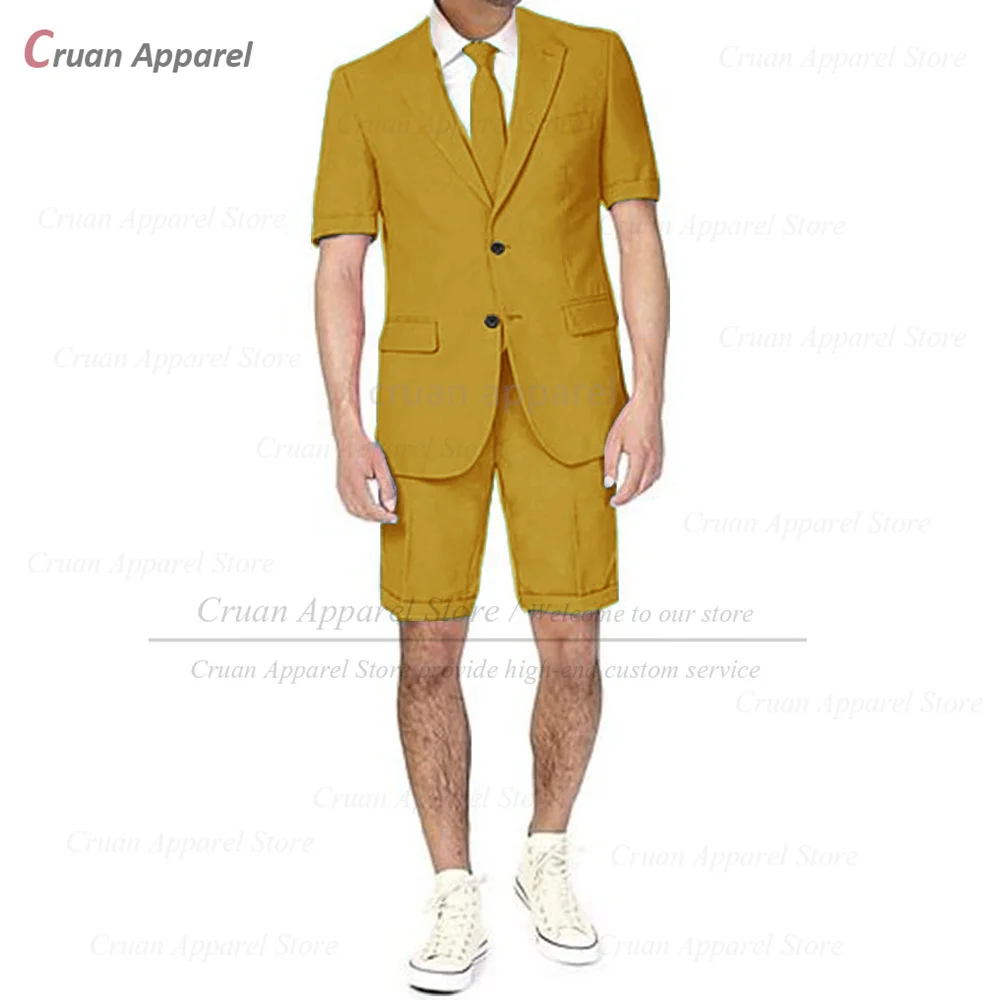 

Summer Slim Fit Suit For Men Birthday Party Tailor-made Classic Short Sleeve Blazer Short Sets Homecoming Male Formal Outfits