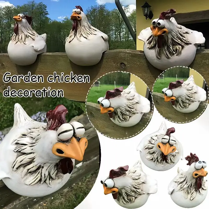 

a set Family garden decoration outdoor,Farm railing sculpture,Big-eyed chicken creative ornaments,garden accessories