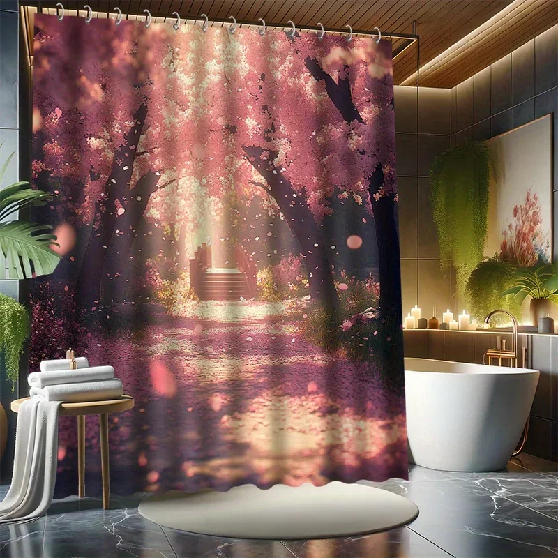 

Красивый комплект занавесок для душа с цветком вишни, цветущее вишневое дерево, изысканный пейзаж, перегородка для ванны, современный декор для ванны