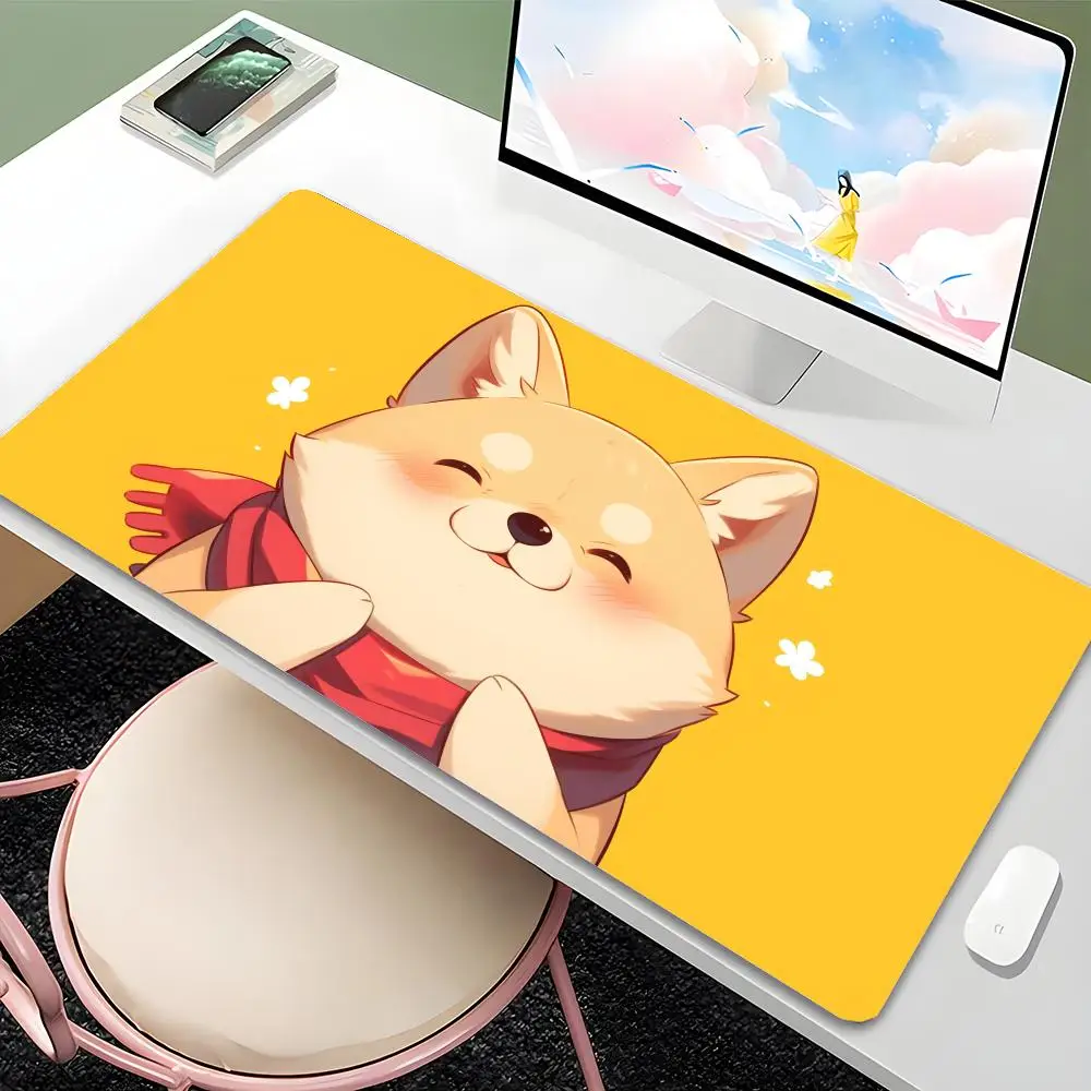 Süßes Kawaii Shiba Inu Mauspad, großes Computer-Büro-Spiel, Tischsets, Gummi, rutschfeste Gaming-Tastatur, Mauspad, lange Schreibtischunterlage