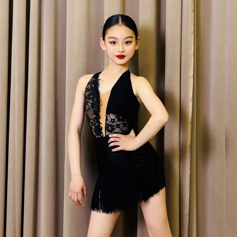 

customized women's adult Latin dance dress girls' new high-end children's exercise dress tassel performance fringe dress skirt