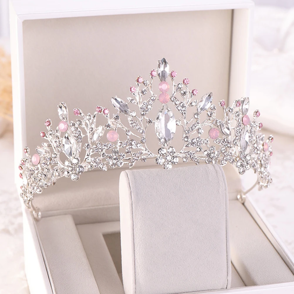 

Decorative Crystal Alloy Crown Fashion Headdress Women Glitter Hair Wedding Hair Ornament (Silver Pink)