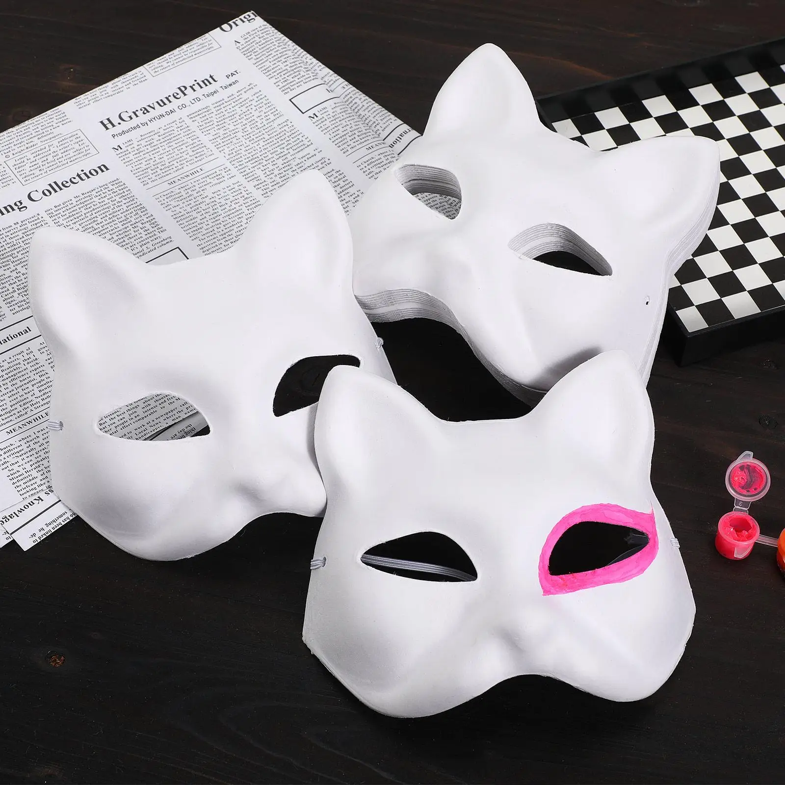 

5 Pcs Blank Masks Unfinished DIY Cat Face Paintable Handmade Eco Friendly Masquerade Props Cosplay Accessories Perfect for Party