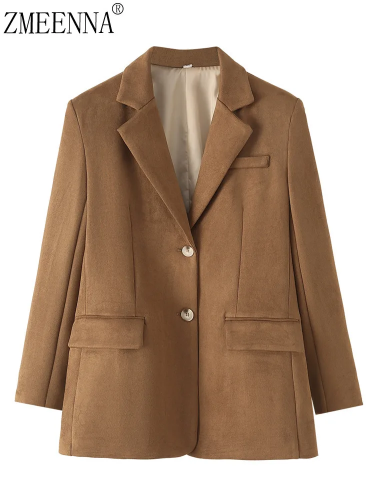

ZMEENNA Women's Casual Notched Lapel Button Down Long Sleeve Work Office Blazer Jacket With Pockets Loose Fit Coat ZM3322