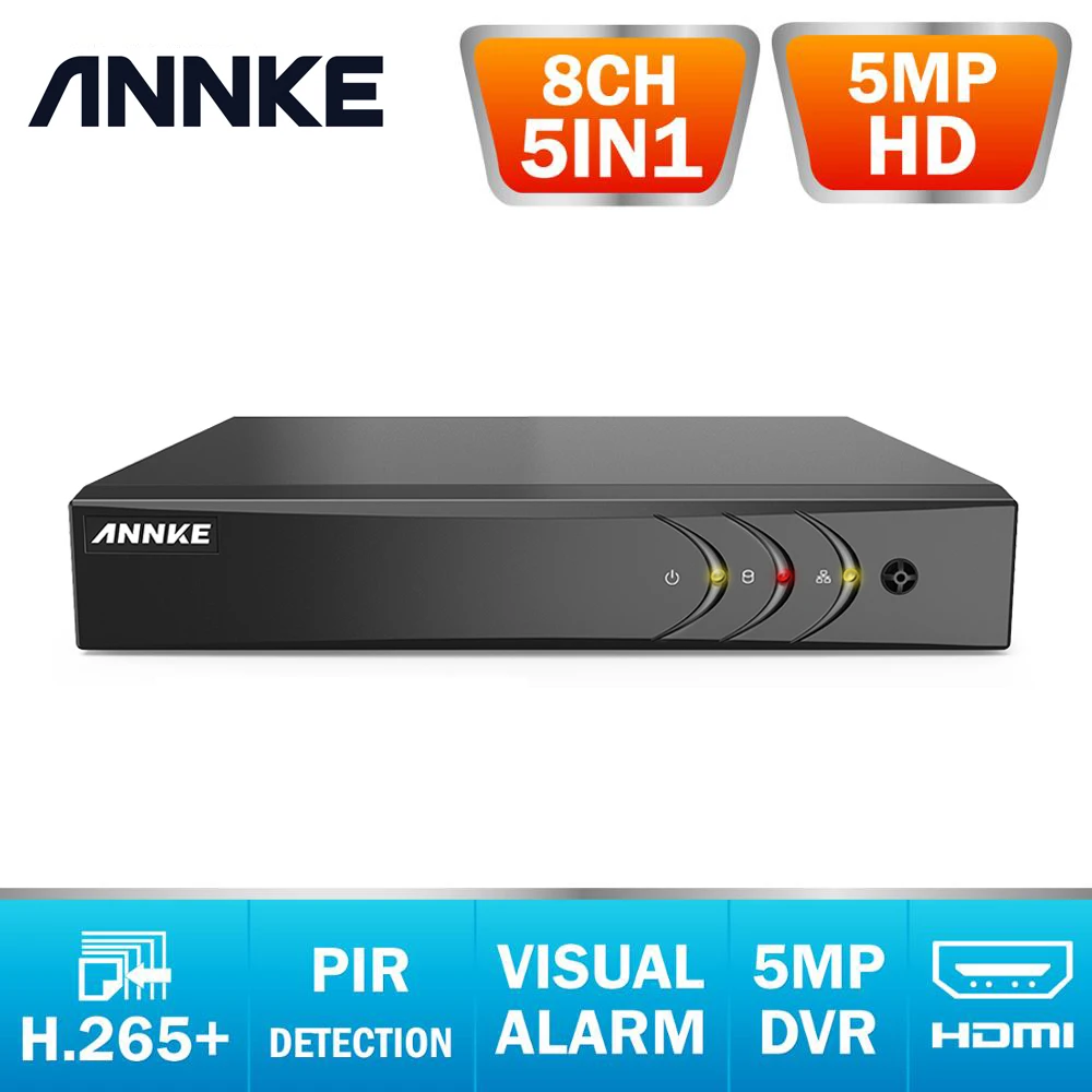 ANNKE 8CH 5MP Lite 5in1 HD TVI CVI AHD IP Security DVR Recorder H.265+ Video Recorde Email Alert Motion Detection