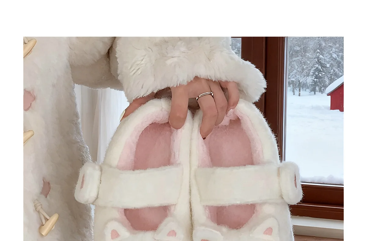 Neue schwarze flauschige Katzenpantoffeln für Damen, bezaubernde Tier-Schuhe, flauschige Hausschuhe, Damen-Winter-Plüsch-Mary-Jane-Slipper. – Detail 8