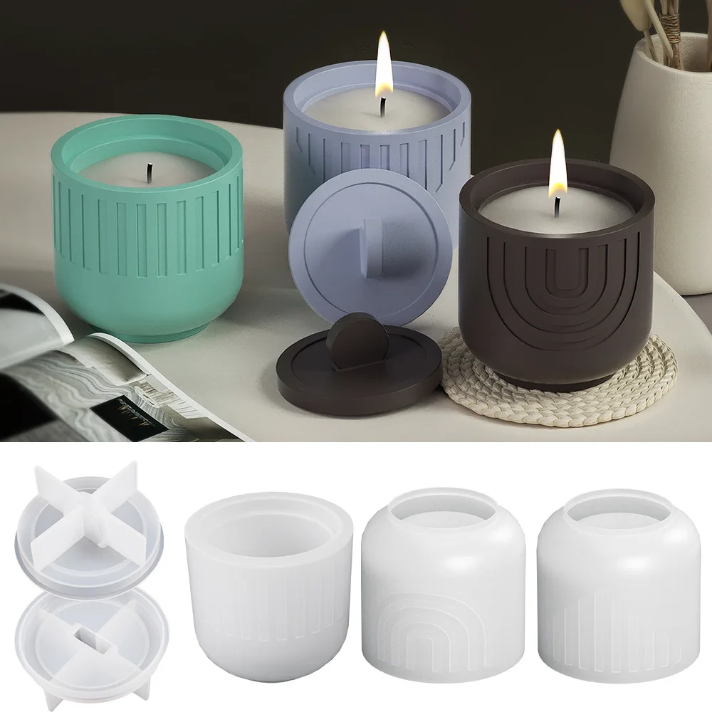 Stripe Shape Gypsum Candle Silicone Mold Cylinder Style Flowerpot Epoxy Resin Mold Handmade Crafts Gift Home Desktop Decoration