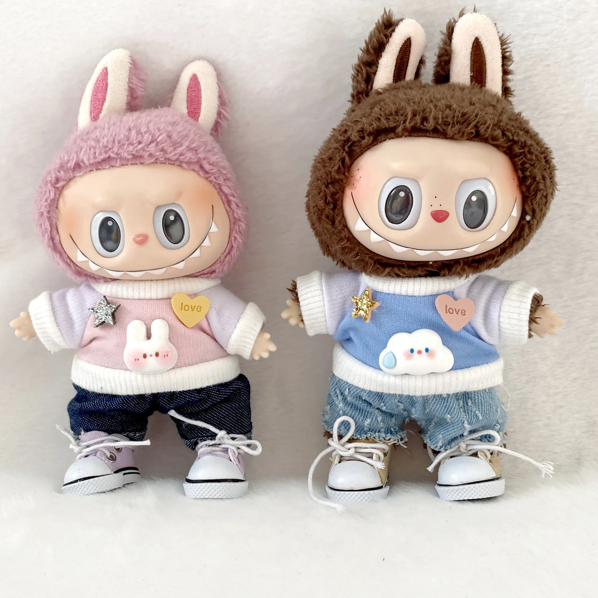 

Labubu Couple Outfit Set Cute Sweater Denim Sneakers For 15/17cm 1st/2nd/3rd Gen Dolls