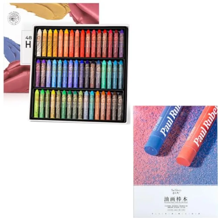 

48 Vibrant Colors Oil Pastels, Creamy texture Easy to Blend Oil Pastels Paper, Mixed Media Sketchbook, 112lbs/240gsm Acid-Free
