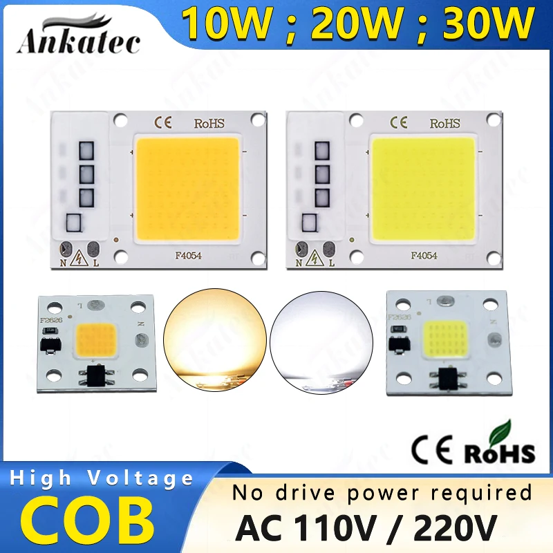 LED COB Chip 110V 220V AC azionamento ad alta tensione gratuito 10W 20W 30W sorgente modulo matrice bianco caldo per illuminazione faretto esterno