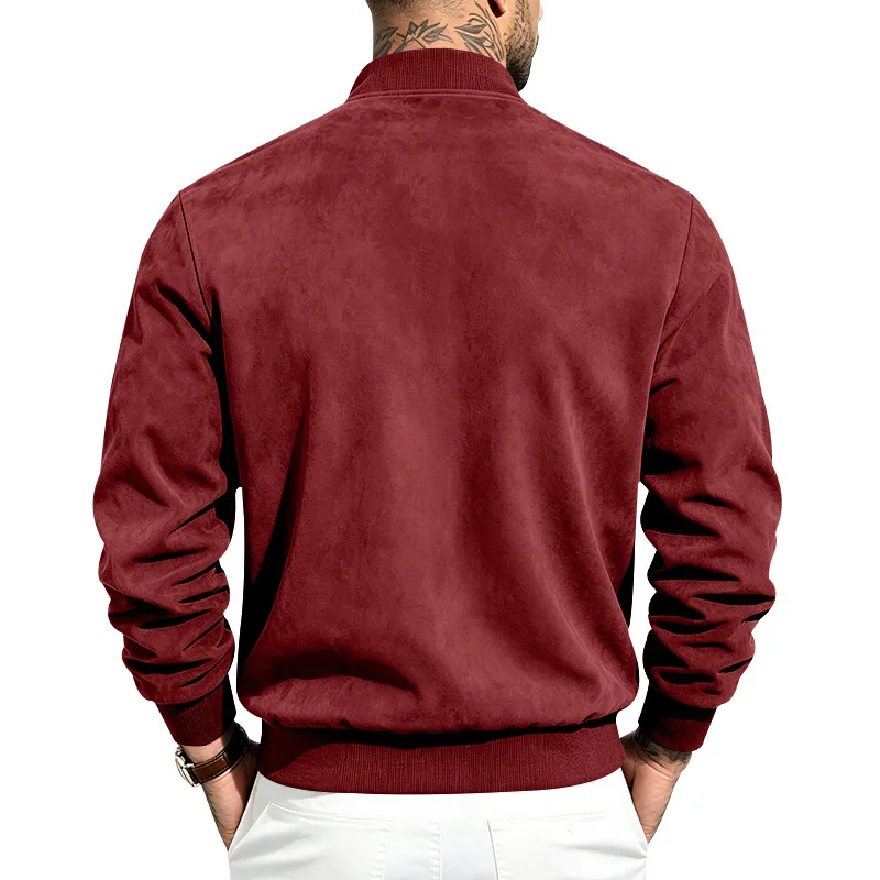 Herren Herbst- und Winter-Freizeitjacke in Übergröße aus Wildleder mit Reißverschluss und Stehkragen, Langarm – Detail 7