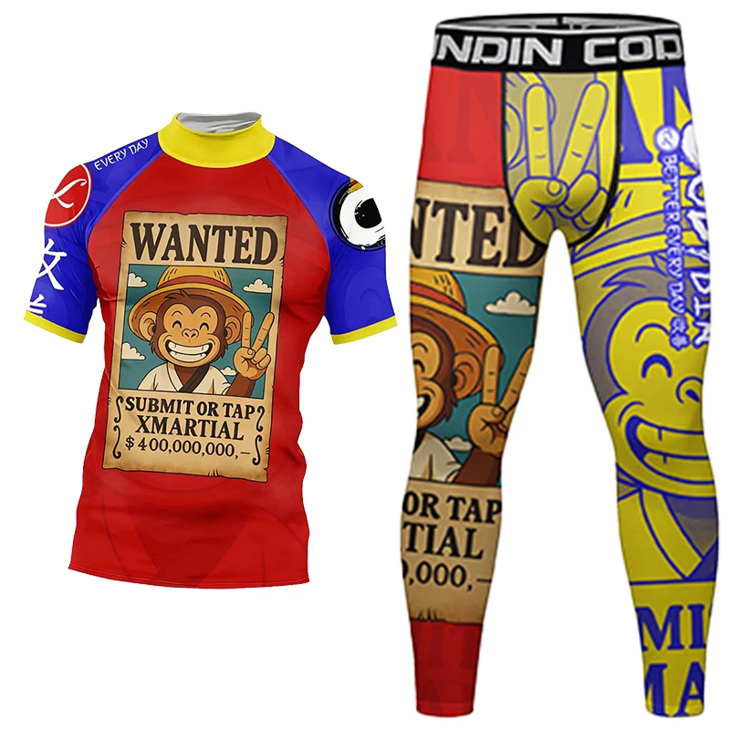 تي شيرت أصفر ساطع MMA No Gi Rashguard جيو جيتسو + بنطلونات مجموعة ملاكمة BJJ شورت مصارعة ضغط يغطي الرجل Spats بدلات رياضية