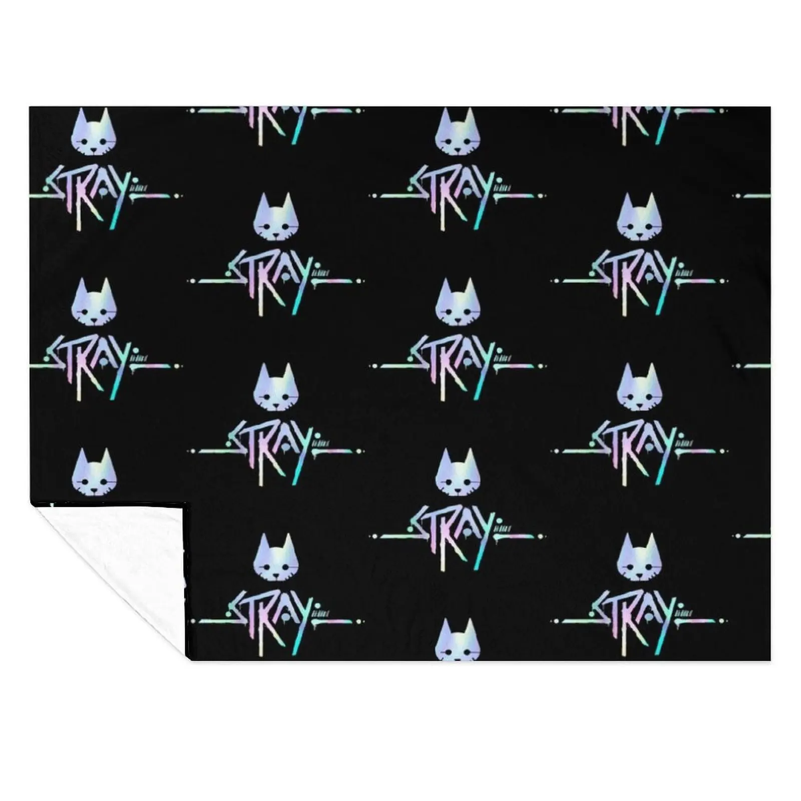 

The Stray Game Logo in Holographic Iridescent Rainbow Throw Blanket Plush Hair funny gift Blankets