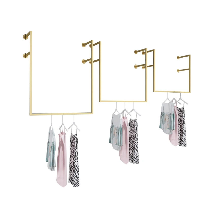 

Custom. Bridal Shop Wall Clothing Racks Boutique Store Garment Stainless Steel Wall Mounted Women Clothes Wedding Stand